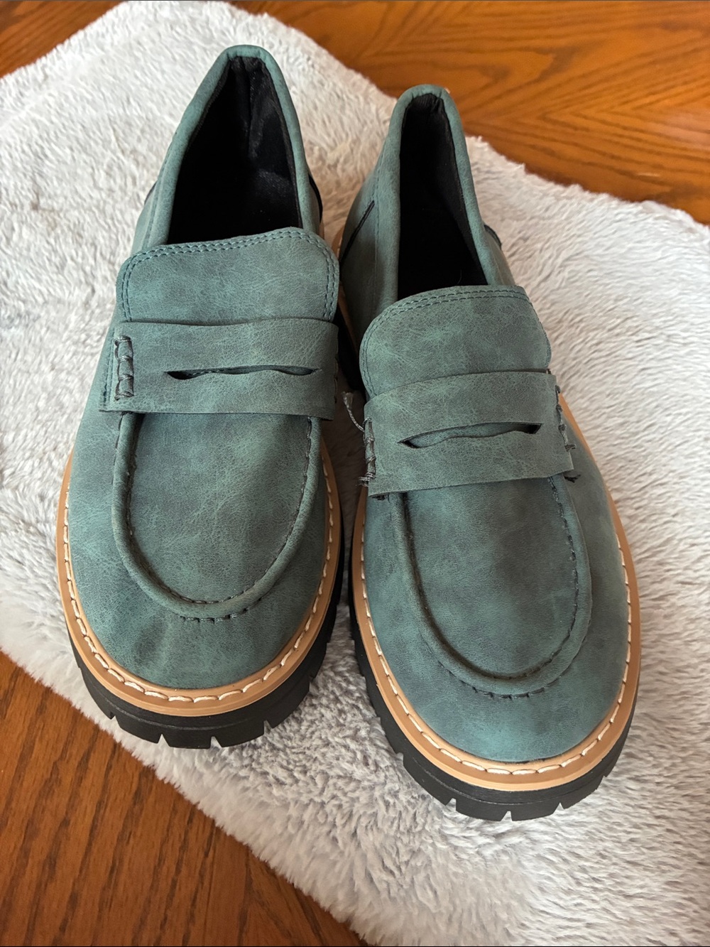 Men's Teal Suede Lug Sole Penny Loafers